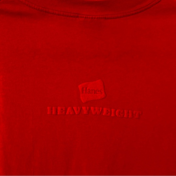 Vintage 90s Hanes Heavyweight Red on Red Puff Print Logo Promo Tee Red XL - Picture 5 of 11